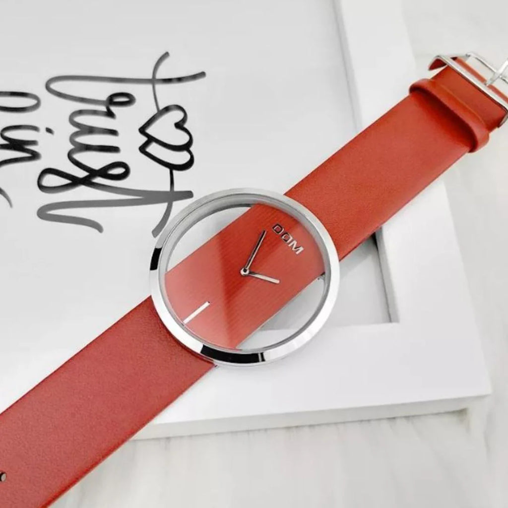 Montre Élégante Femme DOM Décontractée Étanche 30m Quartz Bracelet en Cuir Véritable