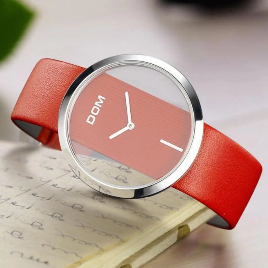 Montre Élégante Femme DOM Décontractée Étanche 30m Quartz Bracelet en Cuir Véritable