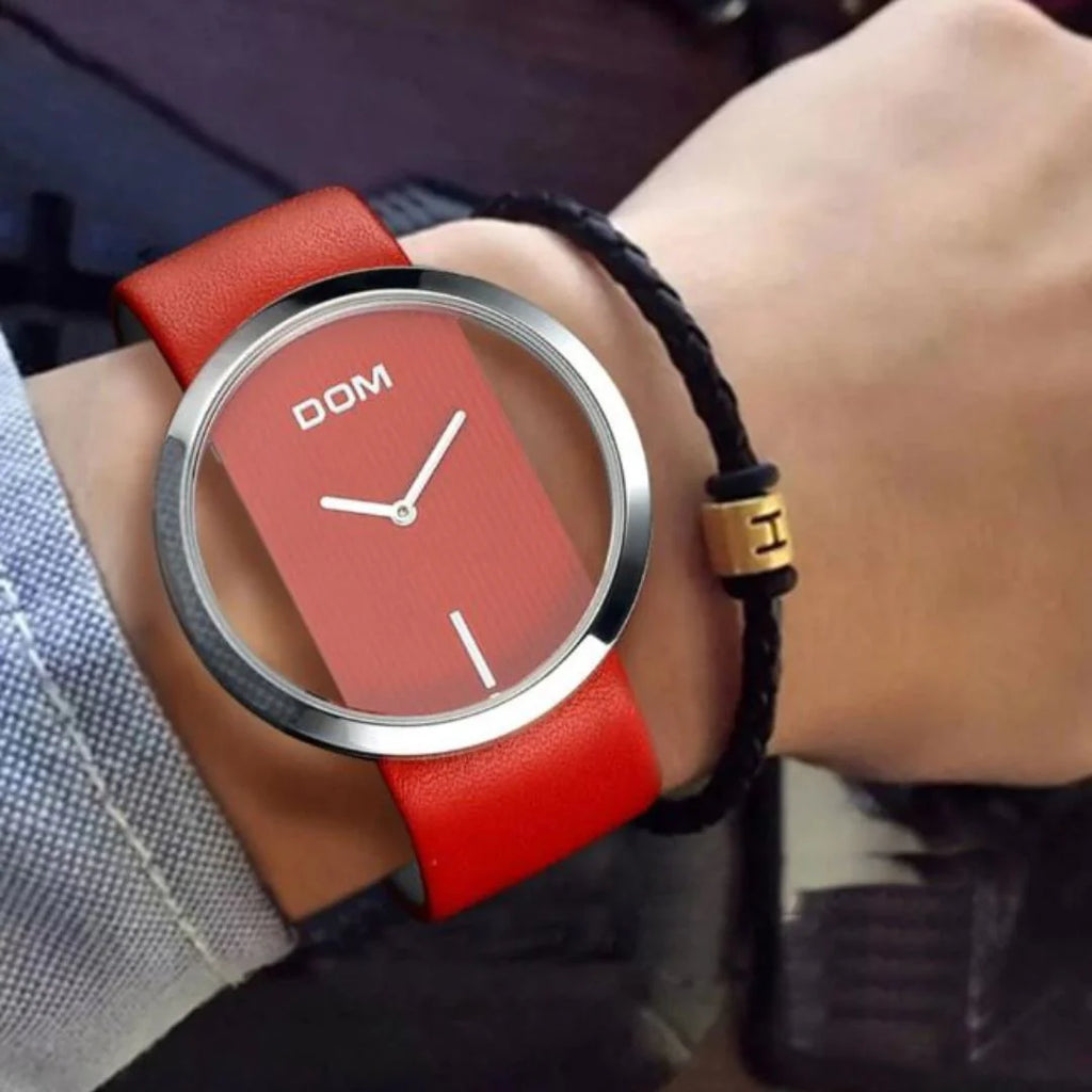 Montre Élégante Femme DOM Décontractée Étanche 30m Quartz Bracelet en Cuir Véritable