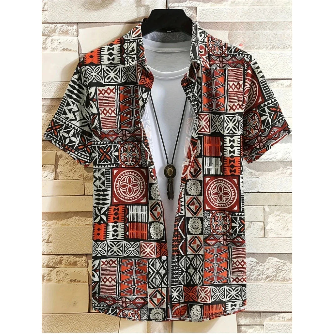 Hawaii Shirts for Men 3D Paisley Graphic Short-sleeved T-shirt Casual Lapel Buttons Male Tops Summer Oversized Bohemian Man Tees