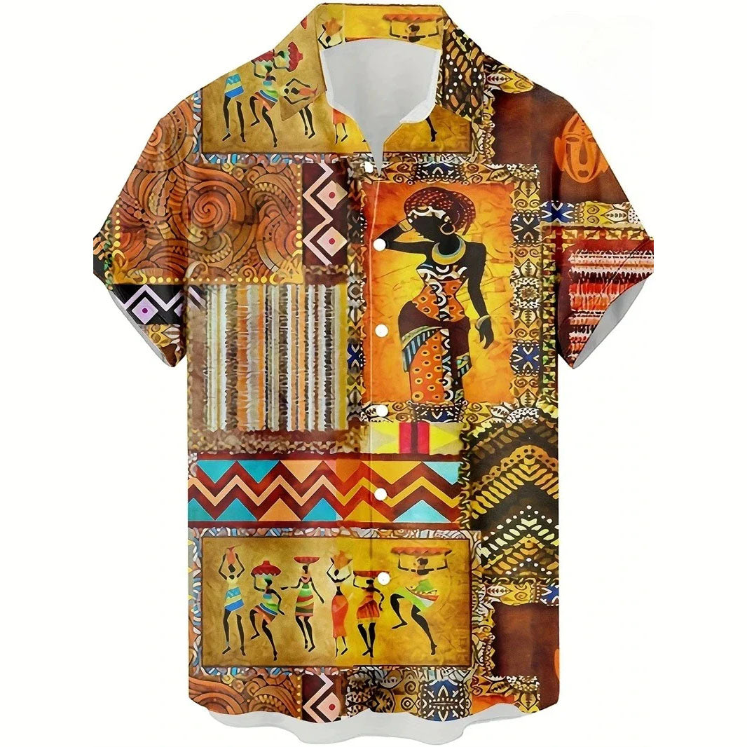 Hawaii Shirts for Men 3D Paisley Graphic Short-sleeved T-shirt Casual Lapel Buttons Male Tops Summer Oversized Bohemian Man Tees