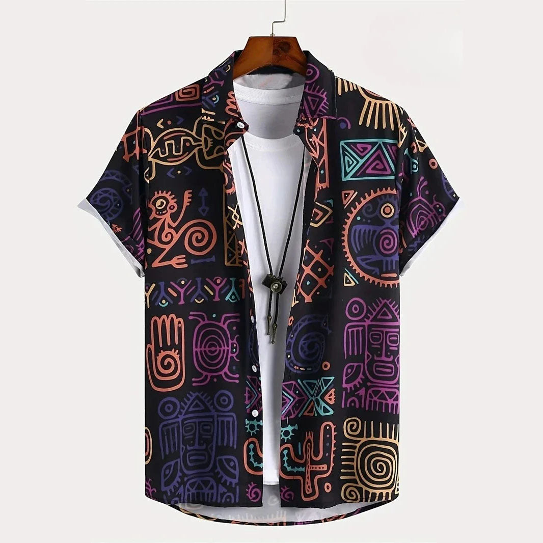 Hawaii Shirts for Men 3D Paisley Graphic Short-sleeved T-shirt Casual Lapel Buttons Male Tops Summer Oversized Bohemian Man Tees